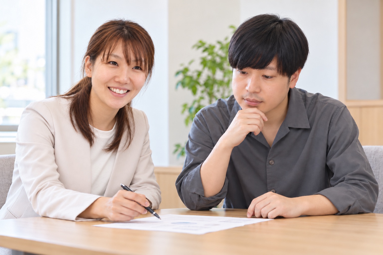 相談内容を2人で確認する打ち合わせのイメージ